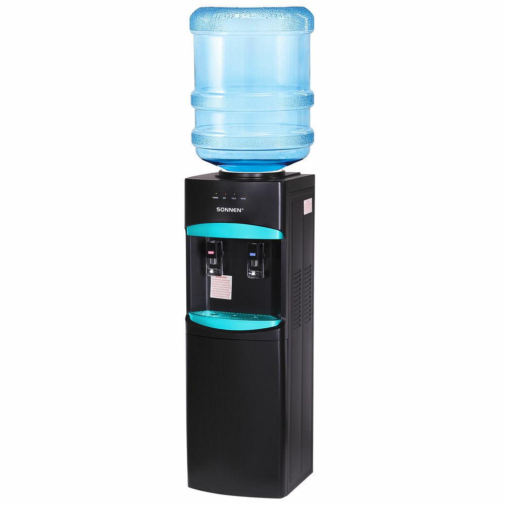 Кулер для воды SONNEN FSC-02W TURBO напольный, ТУРБОНАГРЕВ/ОХЛАЖДЕНИЕ КОМПРЕССОРНОЕ, шкаф, 2 крана, черный