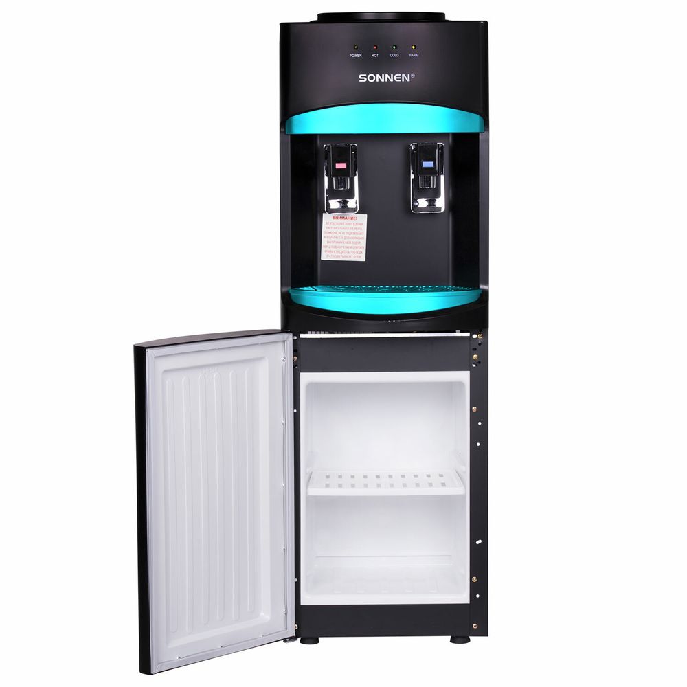 Кулер для воды SONNEN FSC-02W TURBO напольный, ТУРБОНАГРЕВ/ОХЛАЖДЕНИЕ КОМПРЕССОРНОЕ, шкаф, 2 крана, черный