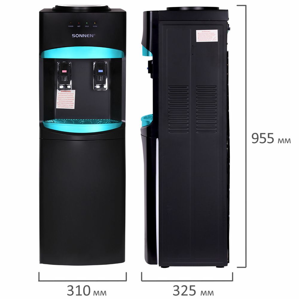 Кулер для воды SONNEN FSC-02W TURBO напольный, ТУРБОНАГРЕВ/ОХЛАЖДЕНИЕ КОМПРЕССОРНОЕ, шкаф, 2 крана, черный