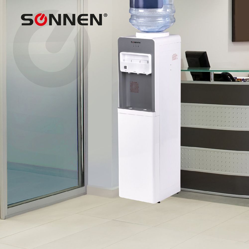 Кулер для воды SONNEN FSC-03BA, напольный, НАГРЕВ/ОХЛАЖДЕНИЕ КОМПРЕССОРНОЕ, 3 крана,серый