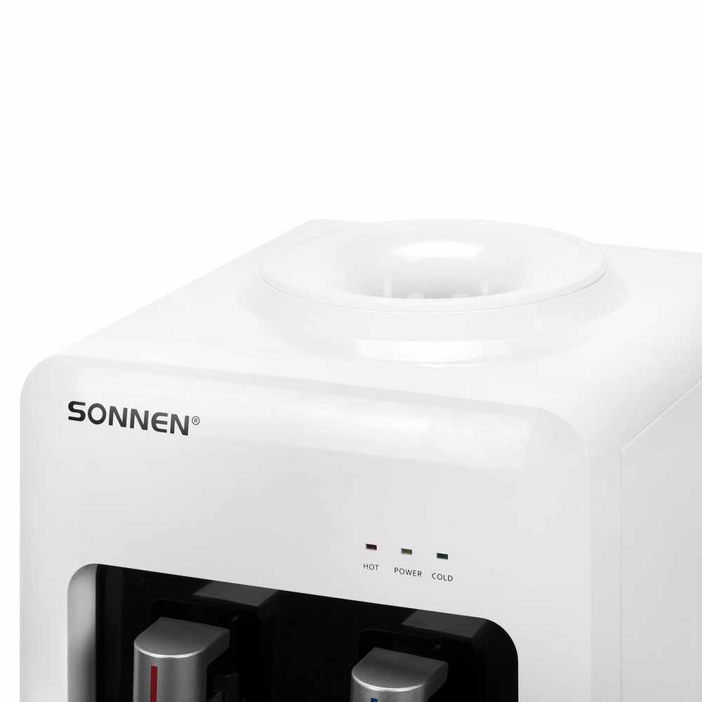 Кулер для воды SONNEN FSE-02A, напольный, НАГРЕВ/ОХЛАЖДЕНИЕ ЭЛЕКТРОННОЕ, 2 крана, белый