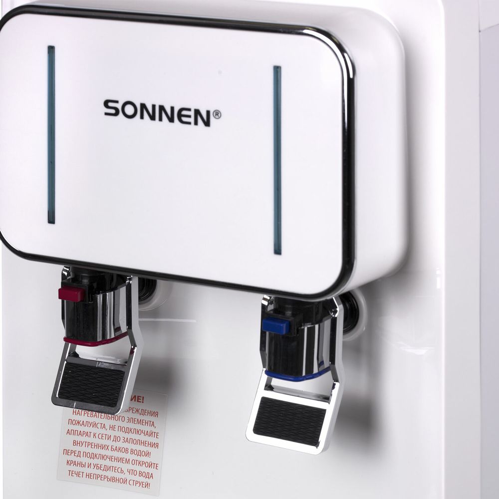 Кулер для воды SONNEN FSE-02BW, напольный, нагрев/охлаждение, НИЖНЯЯ ЗАГРУЗКА, 2 крана, белый