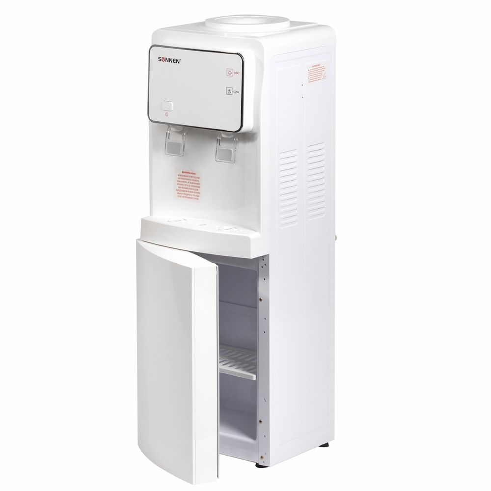Кулер для воды SONNEN FSE-02i, напольный, НАГРЕВ/ОХЛАЖДЕНИЕ ЭЛЕКТРОННОЕ, шкаф, 2 крана, белый