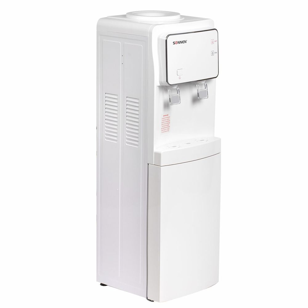 Кулер для воды SONNEN FSE-02i, напольный, НАГРЕВ/ОХЛАЖДЕНИЕ ЭЛЕКТРОННОЕ, шкаф, 2 крана, белый