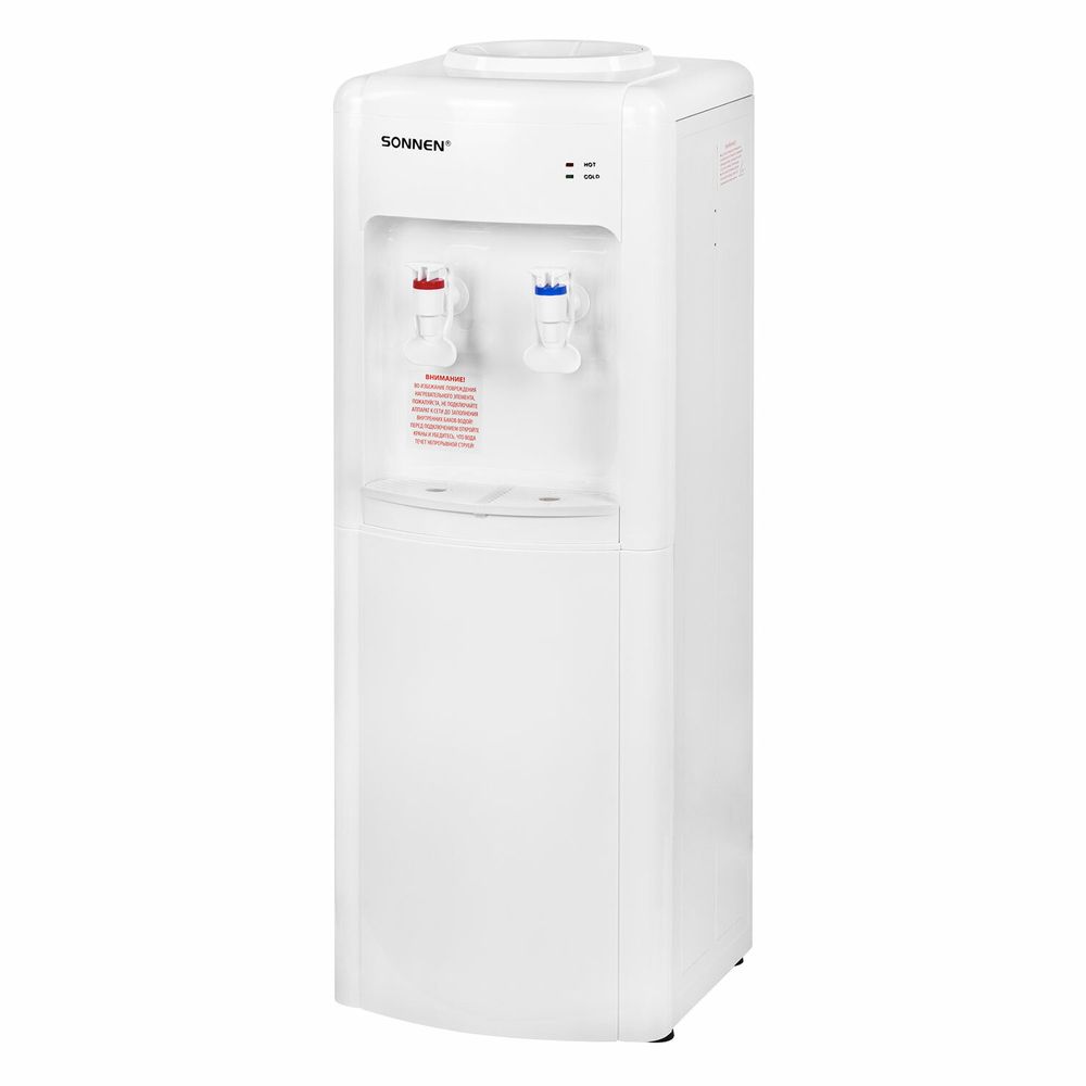 Кулер для воды SONNEN FSE-02W, напольный, НАГРЕВ/ОХЛАЖДЕНИЕ ЭЛЕКТРОННОЕ, 2 крана, белый