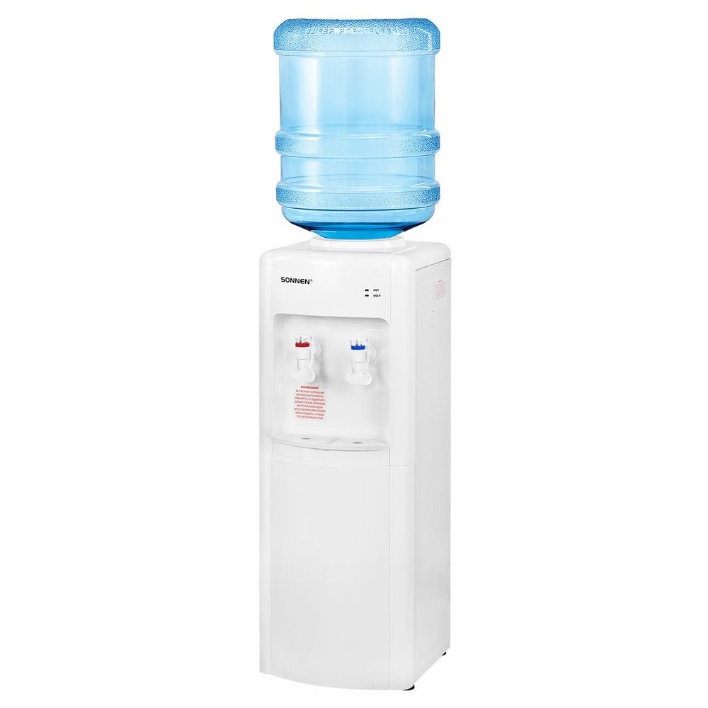 Кулер для воды SONNEN FSE-02W, напольный, НАГРЕВ/ОХЛАЖДЕНИЕ ЭЛЕКТРОННОЕ, 2 крана, белый