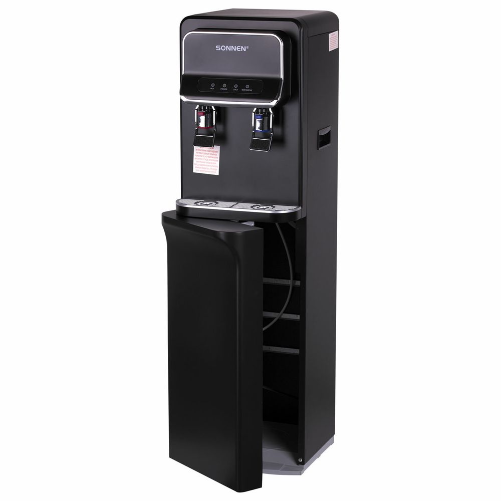 Кулер для воды SONNEN FSE-02WB, напольный, нагрев/охлаждение, НИЖНЯЯ ЗАГРУЗКА, 2 крана, черный