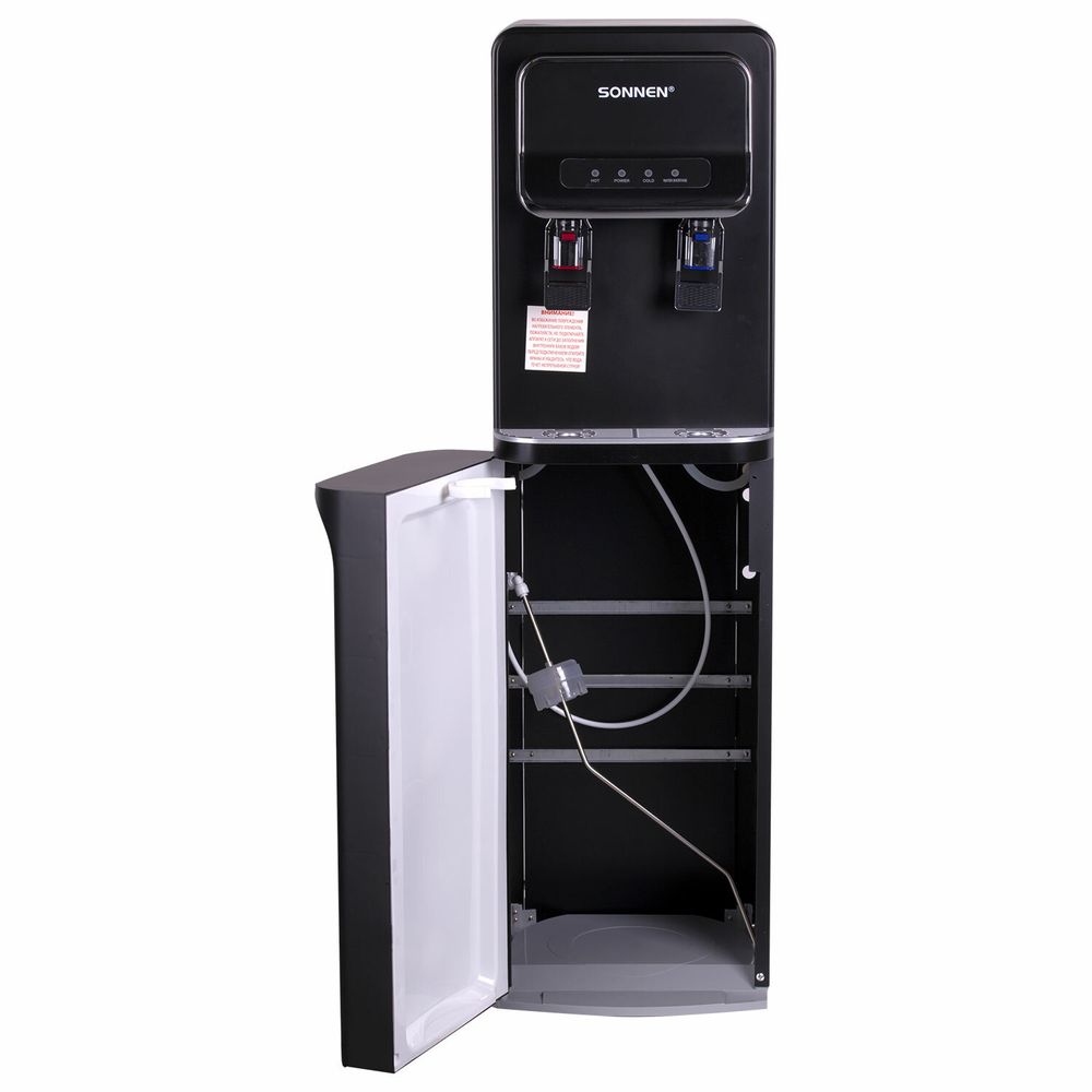 Кулер для воды SONNEN FSE-02WB, напольный, нагрев/охлаждение, НИЖНЯЯ ЗАГРУЗКА, 2 крана, черный