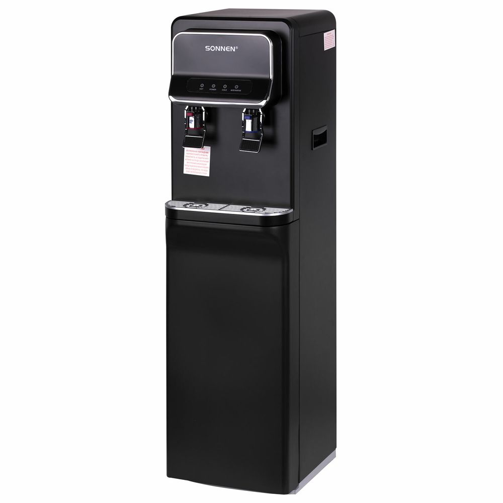 Кулер для воды SONNEN FSE-02WB, напольный, нагрев/охлаждение, НИЖНЯЯ ЗАГРУЗКА, 2 крана, черный