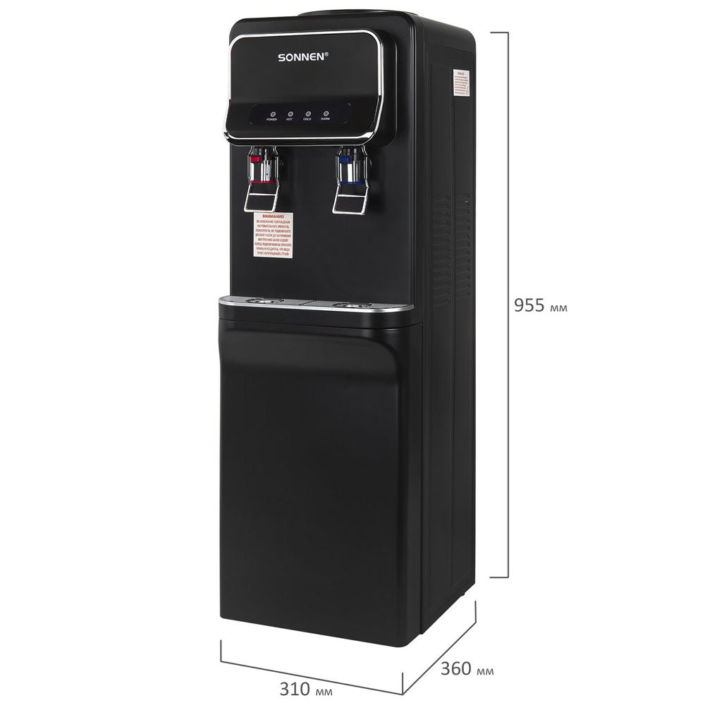 Кулер для воды SONNEN FSE-02WBc, напольный, НАГРЕВ/ОХЛАЖДЕНИЕ ЭЛЕКТРОННОЕ, шкаф, 2 крана, черный