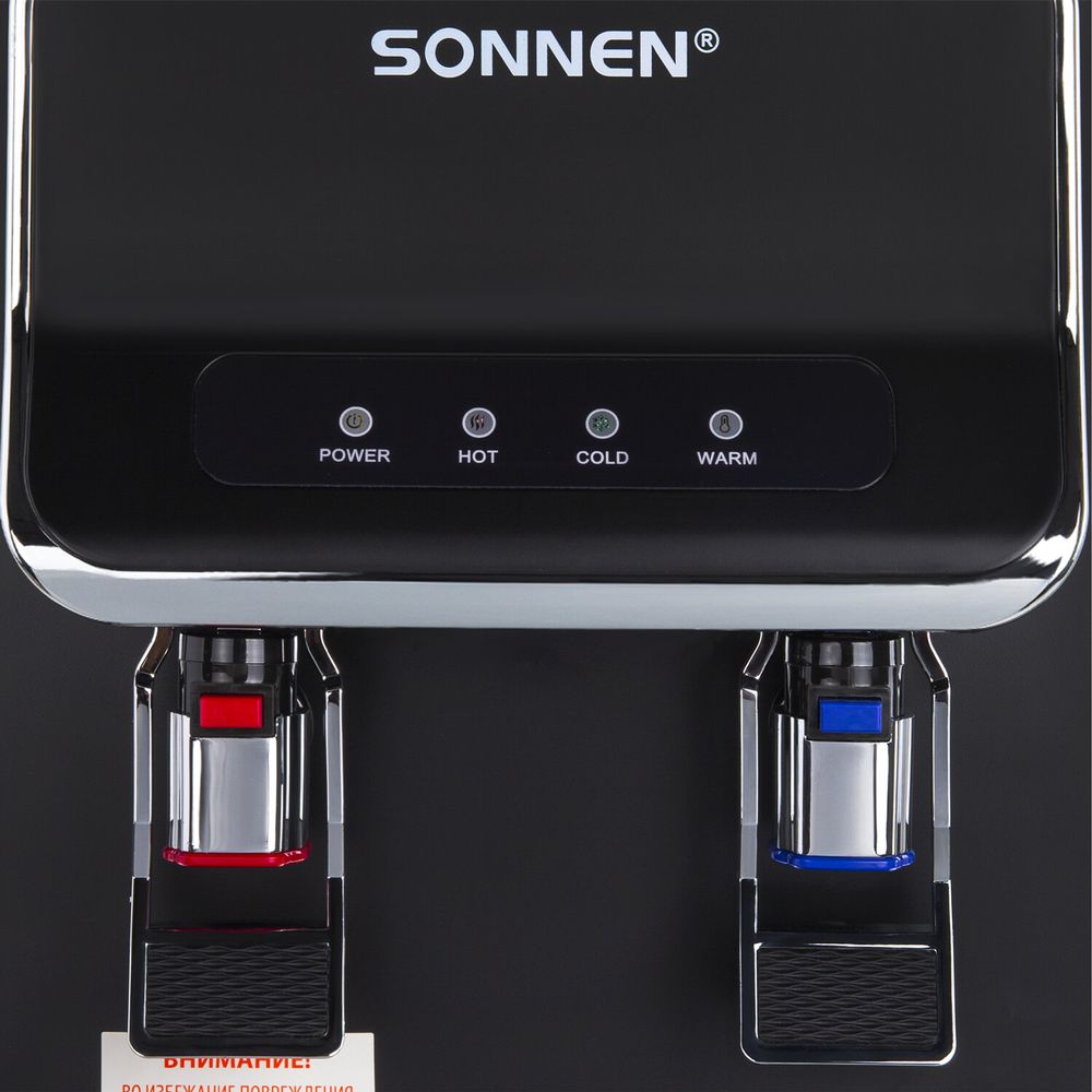 Кулер для воды SONNEN FSE-02WBc, напольный, НАГРЕВ/ОХЛАЖДЕНИЕ ЭЛЕКТРОННОЕ, шкаф, 2 крана, черный