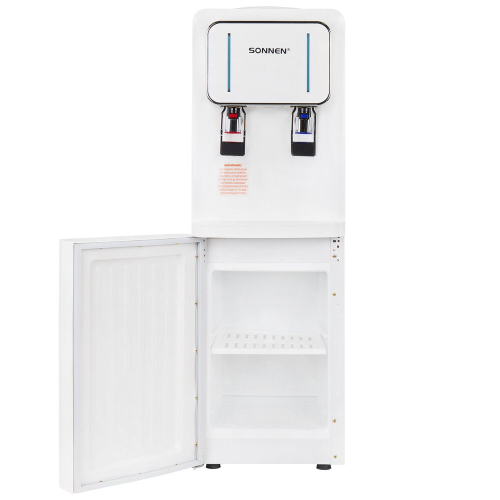 Кулер для воды SONNEN FSE-02Wc, напольный, НАГРЕВ/ОХЛАЖДЕНИЕ ЭЛЕКТРОННОЕ, шкаф, 2 крана, белый