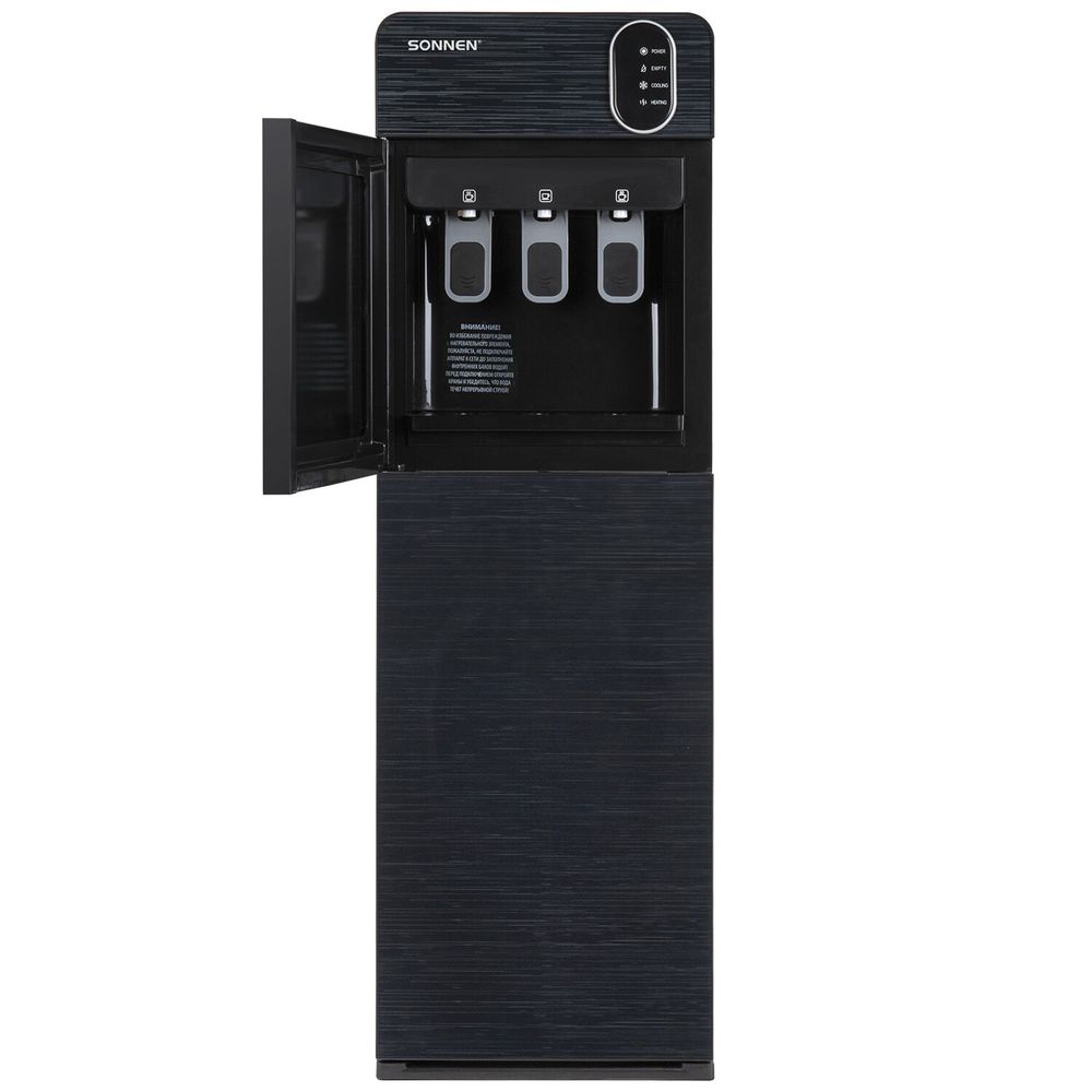 Кулер для воды SONNEN FSE-03Bi напольный, нагрев/охлаждение, НИЖНЯЯ ЗАГРУЗКА, 3 крана, графит