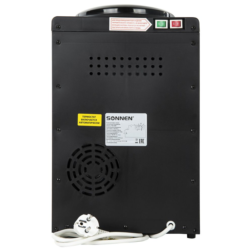 Кулер для воды SONNEN TSE-02BP, настольный, НАГРЕВ/ОХЛАЖДЕНИЕ ЭЛЕКТРОННОЕ, 2 крана, черный/бежевый