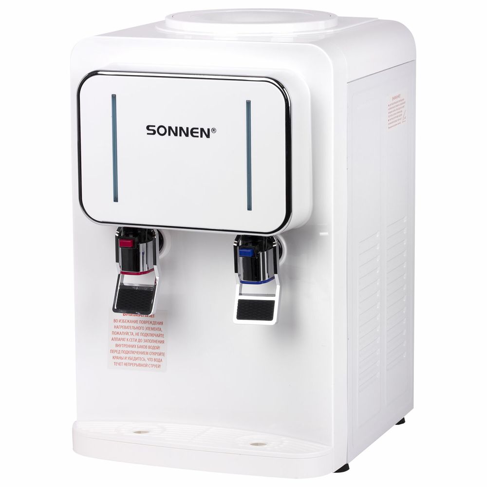 Кулер для воды SONNEN TSE-02W, настольный, НАГРЕВ/ОХЛАЖДЕНИЕ ЭЛЕКТРОННОЕ, 2 крана, белый