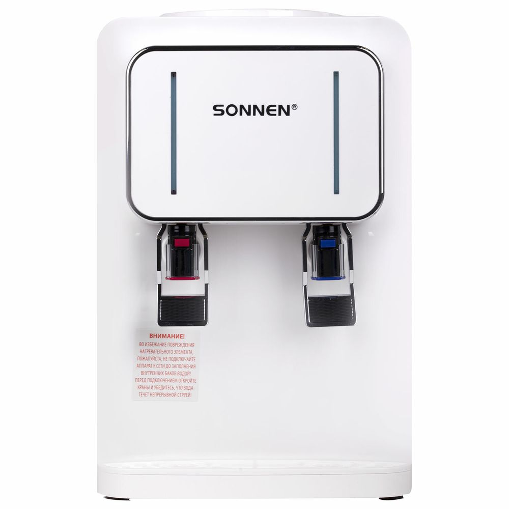 Кулер для воды SONNEN TSE-02W, настольный, НАГРЕВ/ОХЛАЖДЕНИЕ ЭЛЕКТРОННОЕ, 2 крана, белый