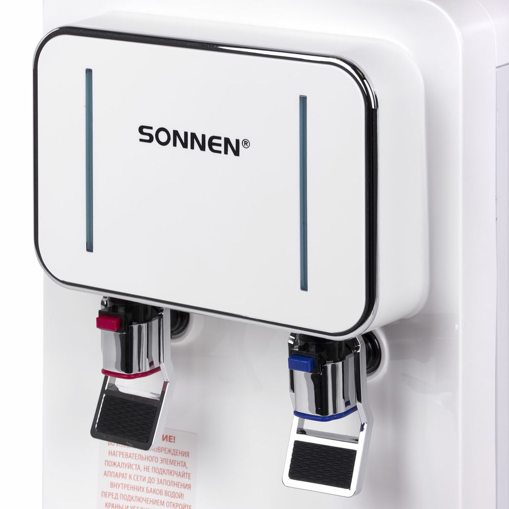 Кулер для воды SONNEN TSE-02W, настольный, НАГРЕВ/ОХЛАЖДЕНИЕ ЭЛЕКТРОННОЕ, 2 крана, белый