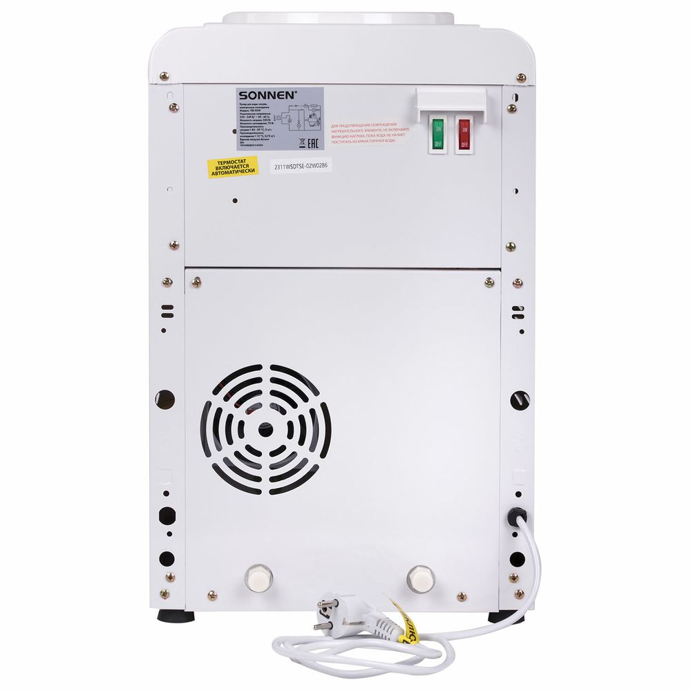 Кулер для воды SONNEN TSE-02W, настольный, НАГРЕВ/ОХЛАЖДЕНИЕ ЭЛЕКТРОННОЕ, 2 крана, белый