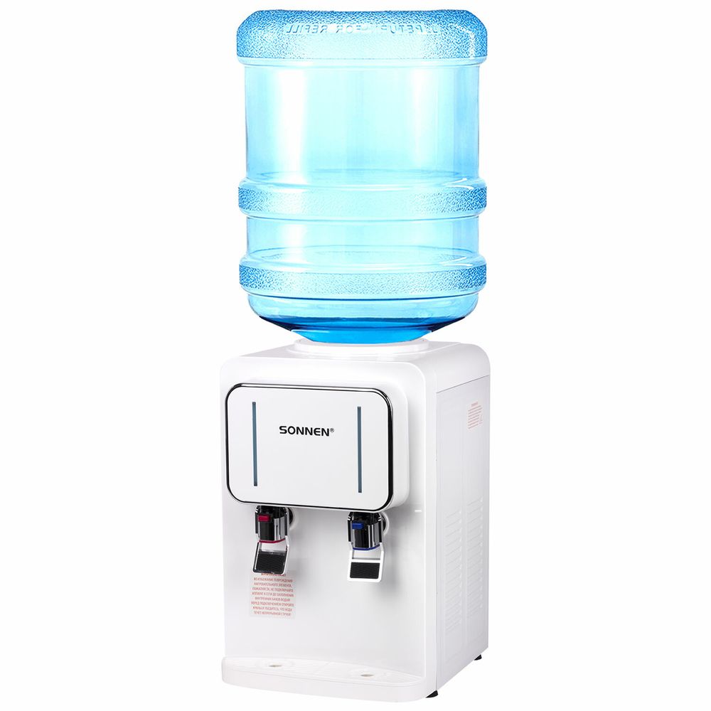Кулер для воды SONNEN TSE-02W, настольный, НАГРЕВ/ОХЛАЖДЕНИЕ ЭЛЕКТРОННОЕ, 2 крана, белый