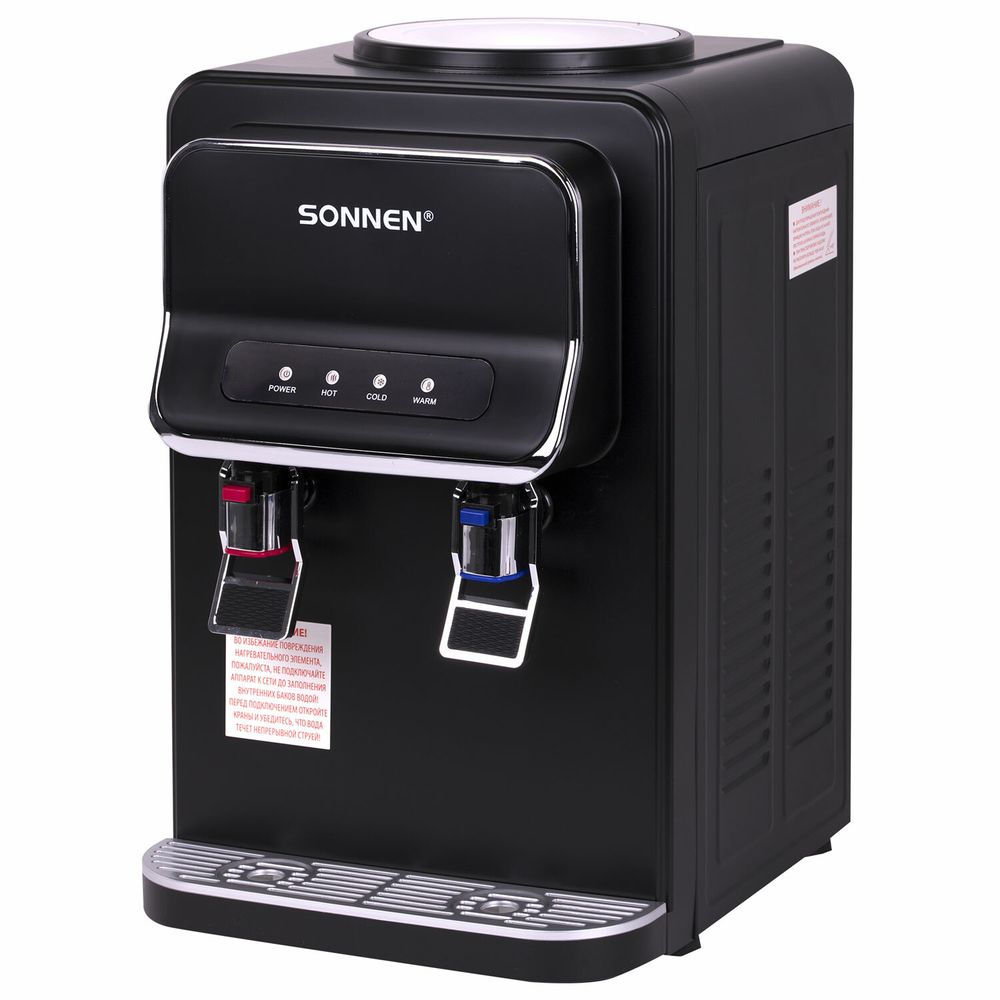 Кулер для воды SONNEN TSE-02WB, настольный, НАГРЕВ/ОХЛАЖДЕНИЕ ЭЛЕКТРОННОЕ, 2 крана, черный
