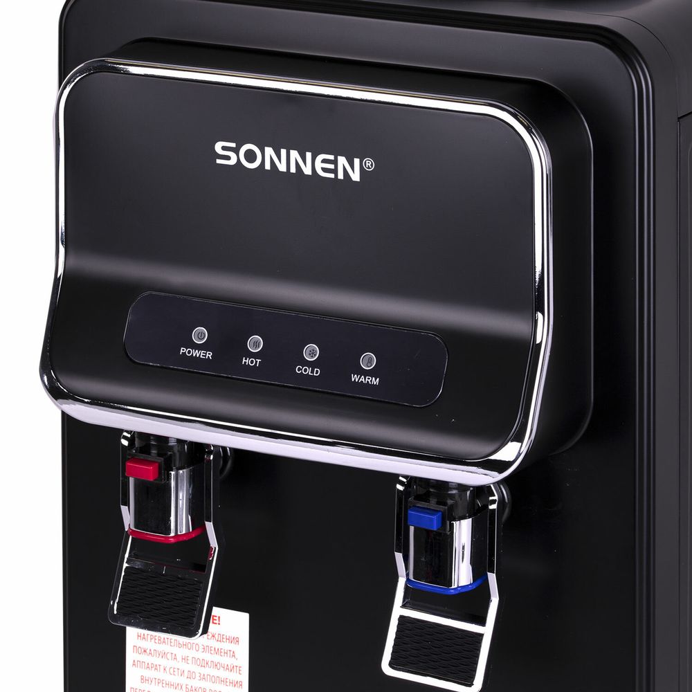 Кулер для воды SONNEN TSE-02WB, настольный, НАГРЕВ/ОХЛАЖДЕНИЕ ЭЛЕКТРОННОЕ, 2 крана, черный