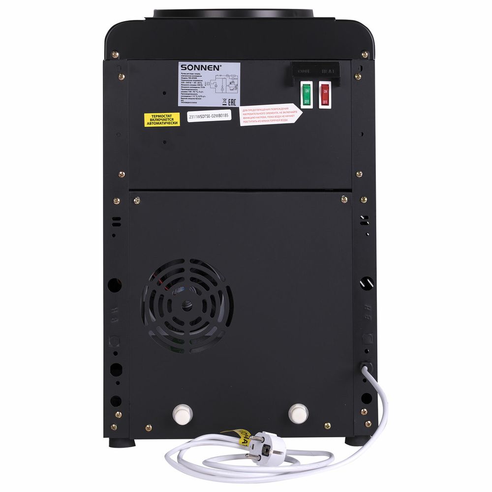 Кулер для воды SONNEN TSE-02WB, настольный, НАГРЕВ/ОХЛАЖДЕНИЕ ЭЛЕКТРОННОЕ, 2 крана, черный
