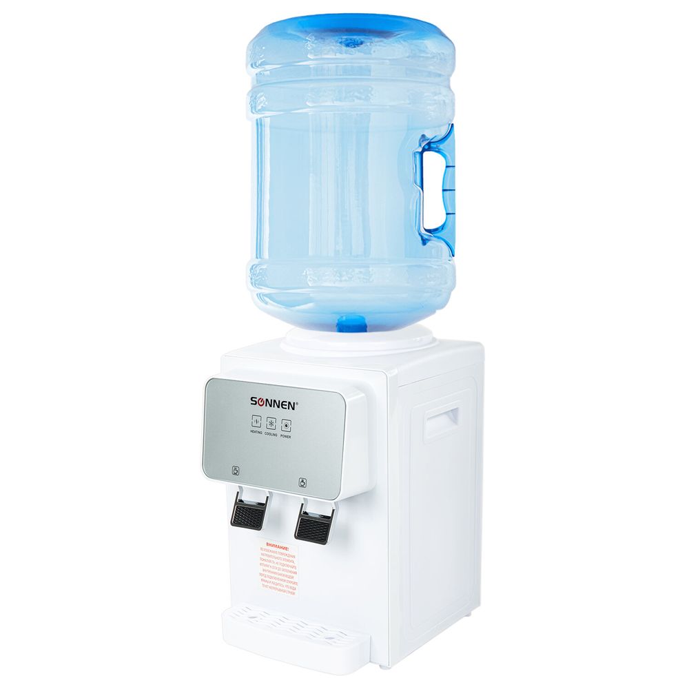 Кулер для воды SONNEN TSE-02WP, настольный, НАГРЕВ/ОХЛАЖДЕНИЕ ЭЛЕКТРОННОЕ, 2 крана, белый
