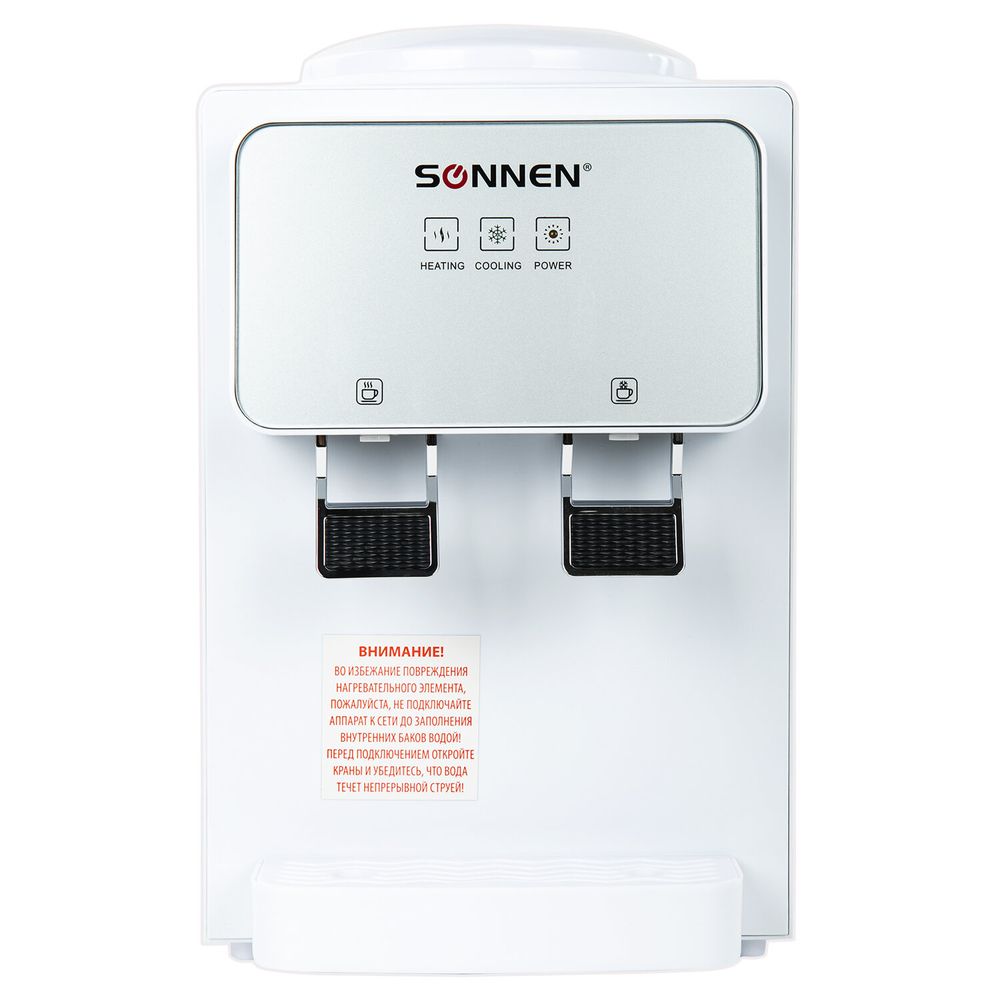 Кулер для воды SONNEN TSE-02WP, настольный, НАГРЕВ/ОХЛАЖДЕНИЕ ЭЛЕКТРОННОЕ, 2 крана, белый