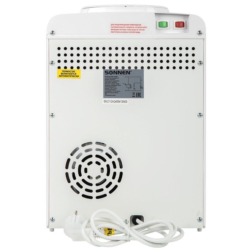 Кулер для воды SONNEN TSE-02WT, настольный, НАГРЕВ/ОХЛАЖДЕНИЕ ЭЛЕКТРОННОЕ, 2 крана, белый