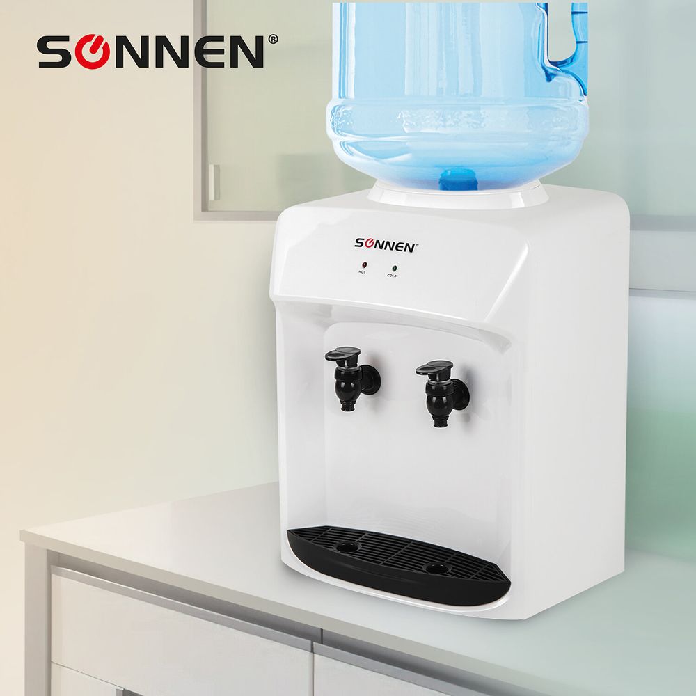 Кулер-водораздатчик БЕЗ НАГРЕВА И ОХЛАЖДЕНИЯ, SONNEN TS-01WT, настольный, 2 крана, белый