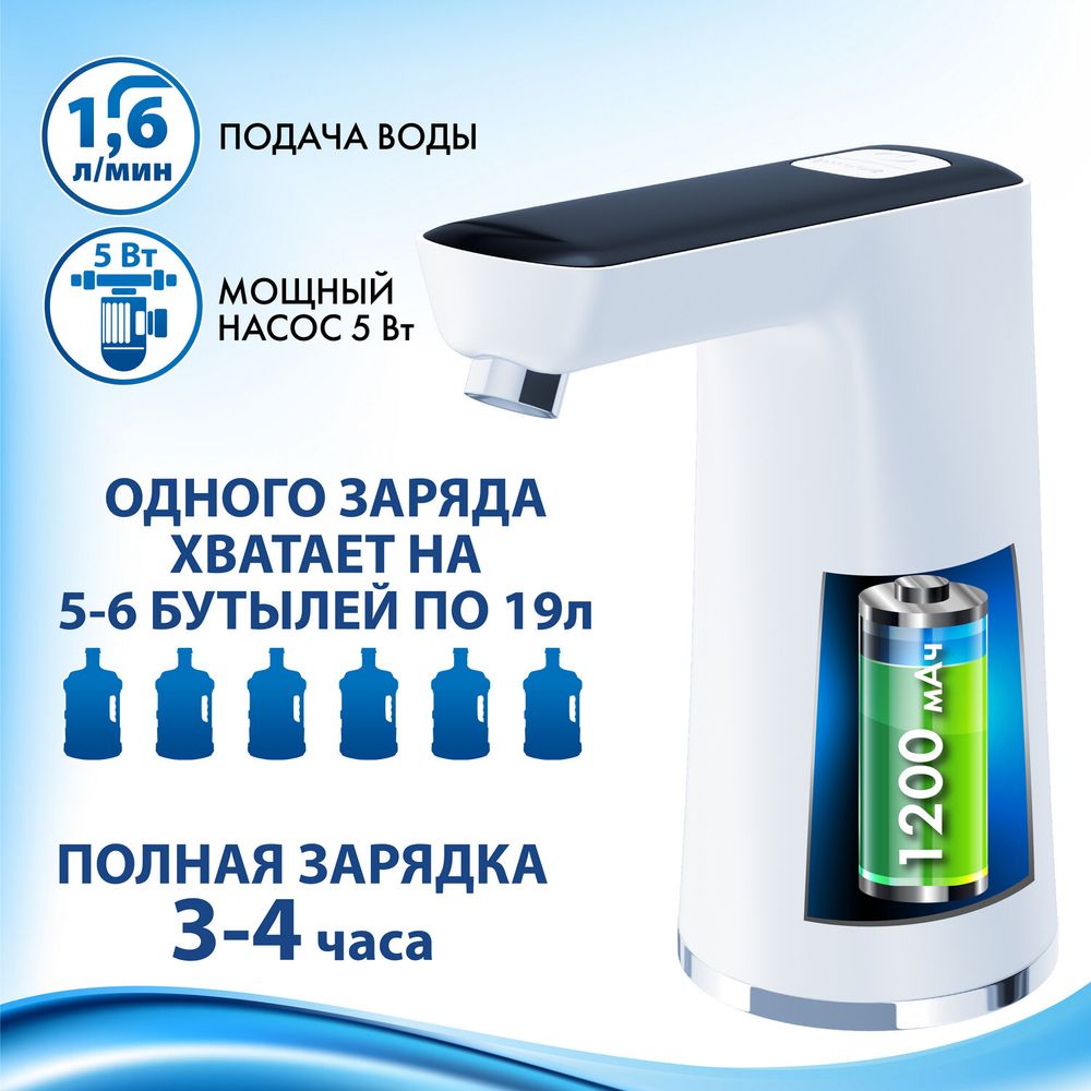 Помпа для воды электрическая SONNEN EWD162WB, 1,6 л/мин, 2 режима, АККУМУЛЯТОР