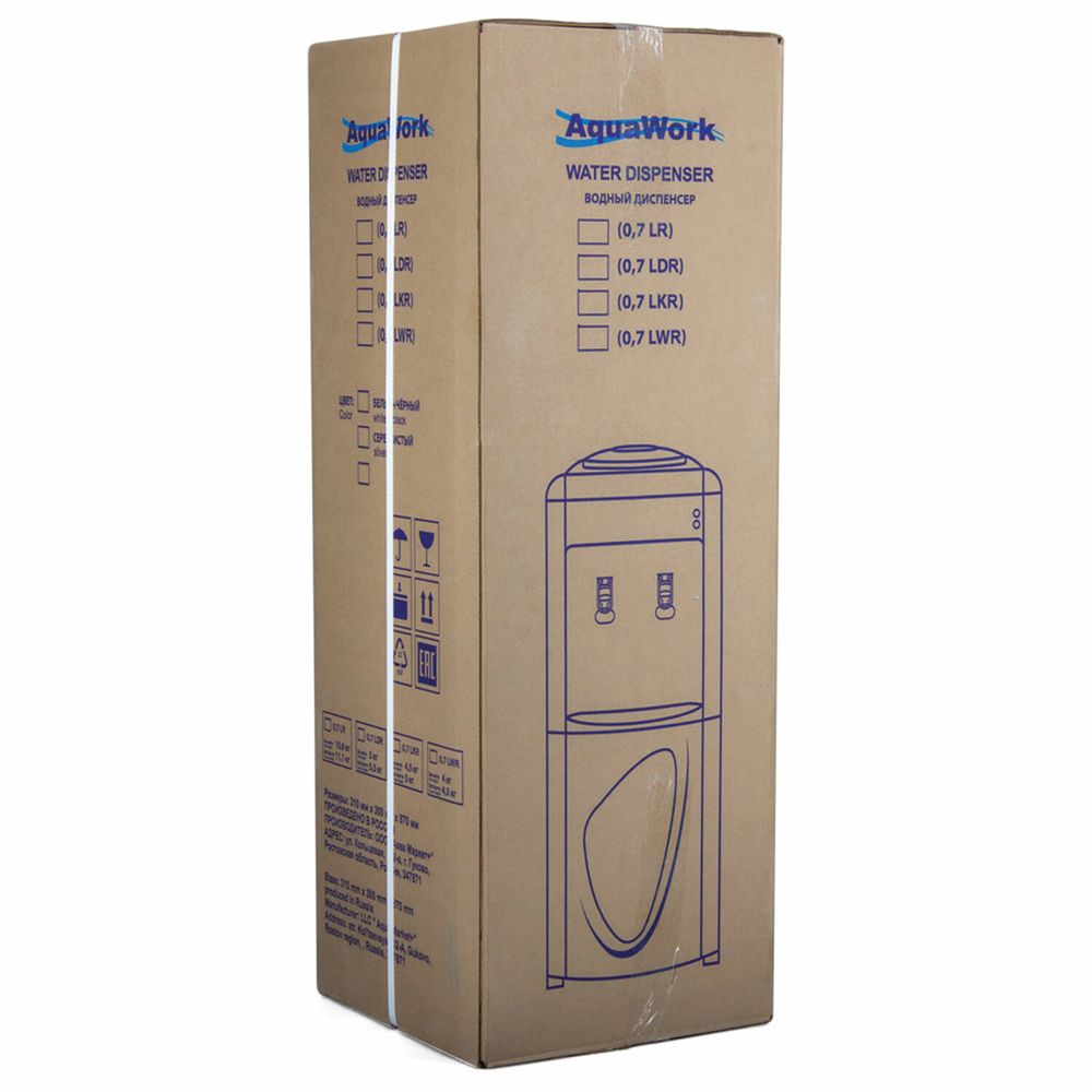 Водораздатчик-кулер БЕЗ НАГРЕВА И ОХЛАЖДЕНИЯ, AQUA WORK 0.7-LWR, напольный, шкаф, 2 крана, белый