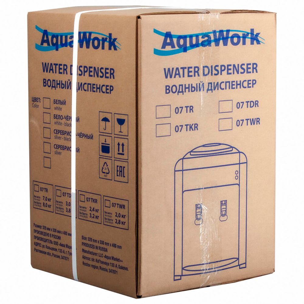 Кулер-водонагреватель БЕЗ ОХЛАЖДЕНИЯ, AQUA WORK 0.7-TKR, настольный, 2 крана, белый/черный