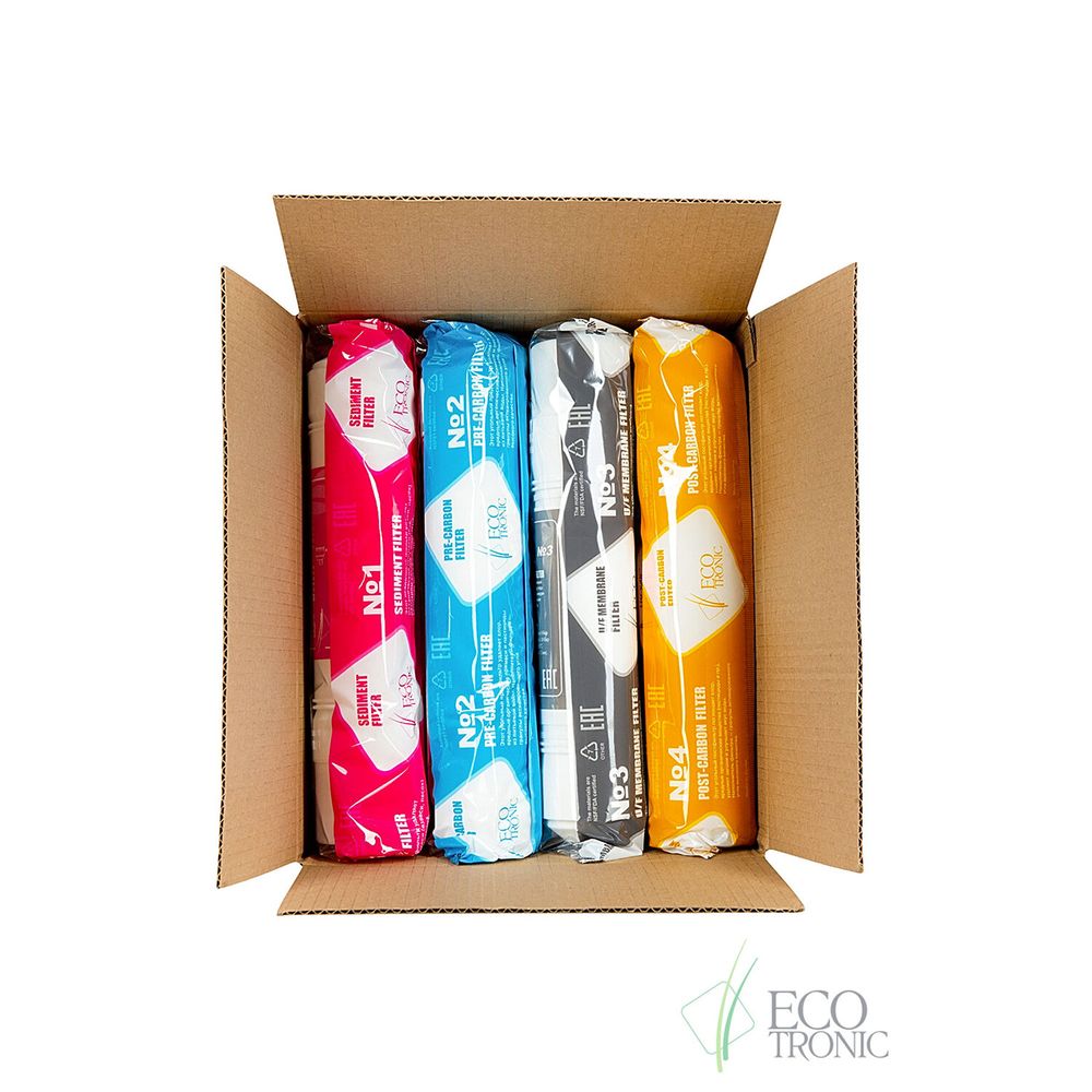 Фильтры для пурифайеров 12 дюймов, ресурс до 10 000 л, КОМПЛЕКТ 4 шт., ECOTRONIC