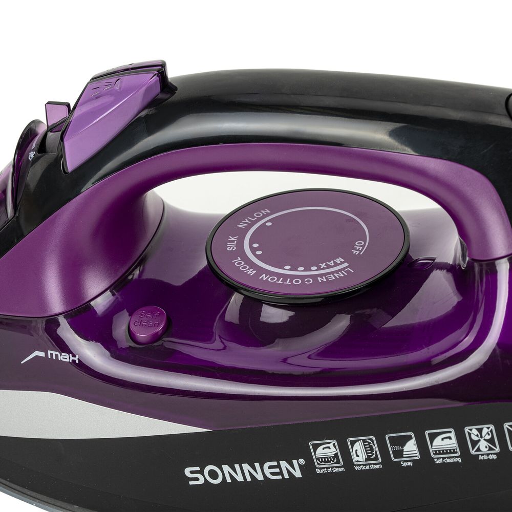Утюг SONNEN SI-270, 2600 Вт, керамическое покрытие, антикапля, антинакипь, черный/фиолетовый