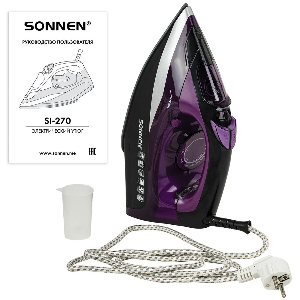 Утюг SONNEN SI-270, 2600 Вт, керамическое покрытие, антикапля, антинакипь, черный/фиолетовый