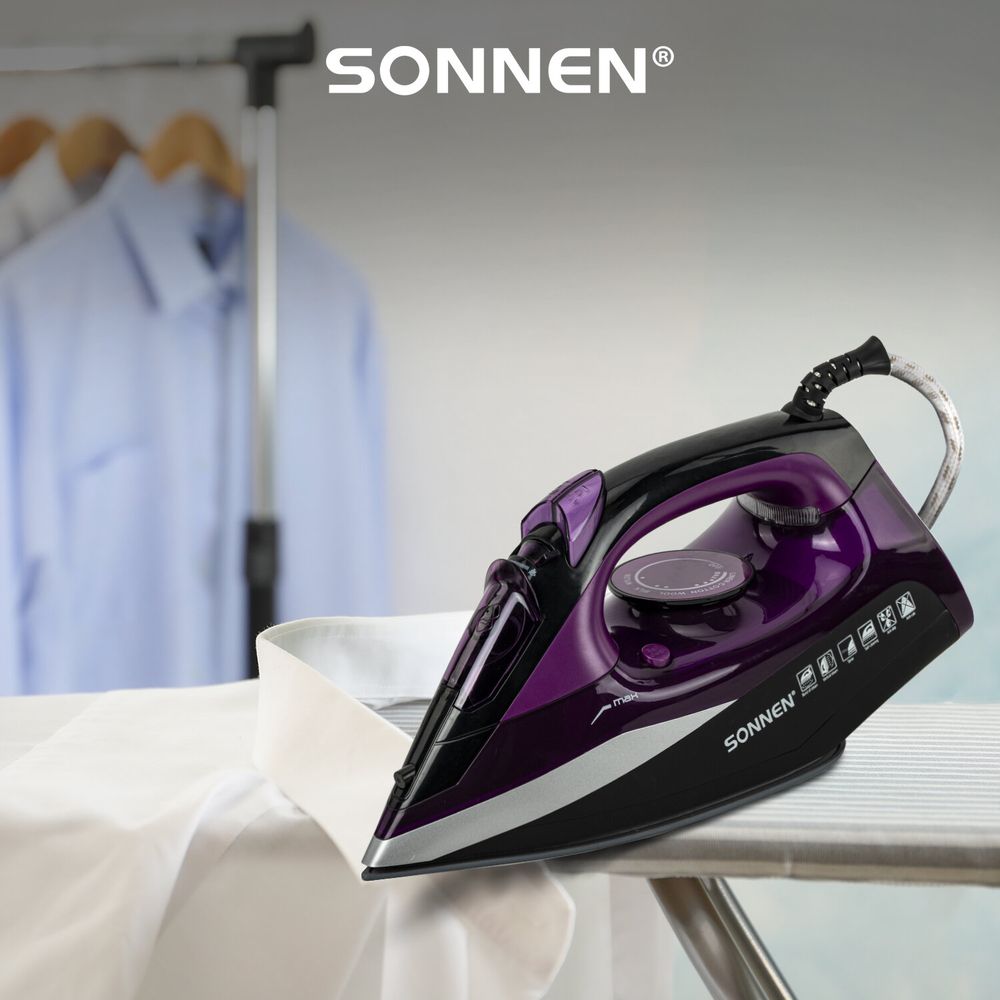 Утюг SONNEN SI-270, 2600 Вт, керамическое покрытие, антикапля, антинакипь, черный/фиолетовый