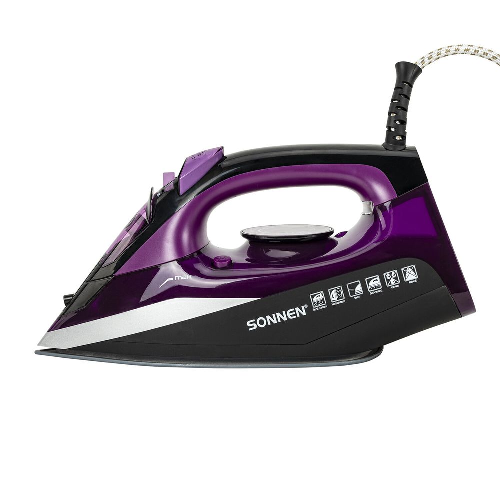 Утюг SONNEN SI-270, 2600 Вт, керамическое покрытие, антикапля, антинакипь, черный/фиолетовый