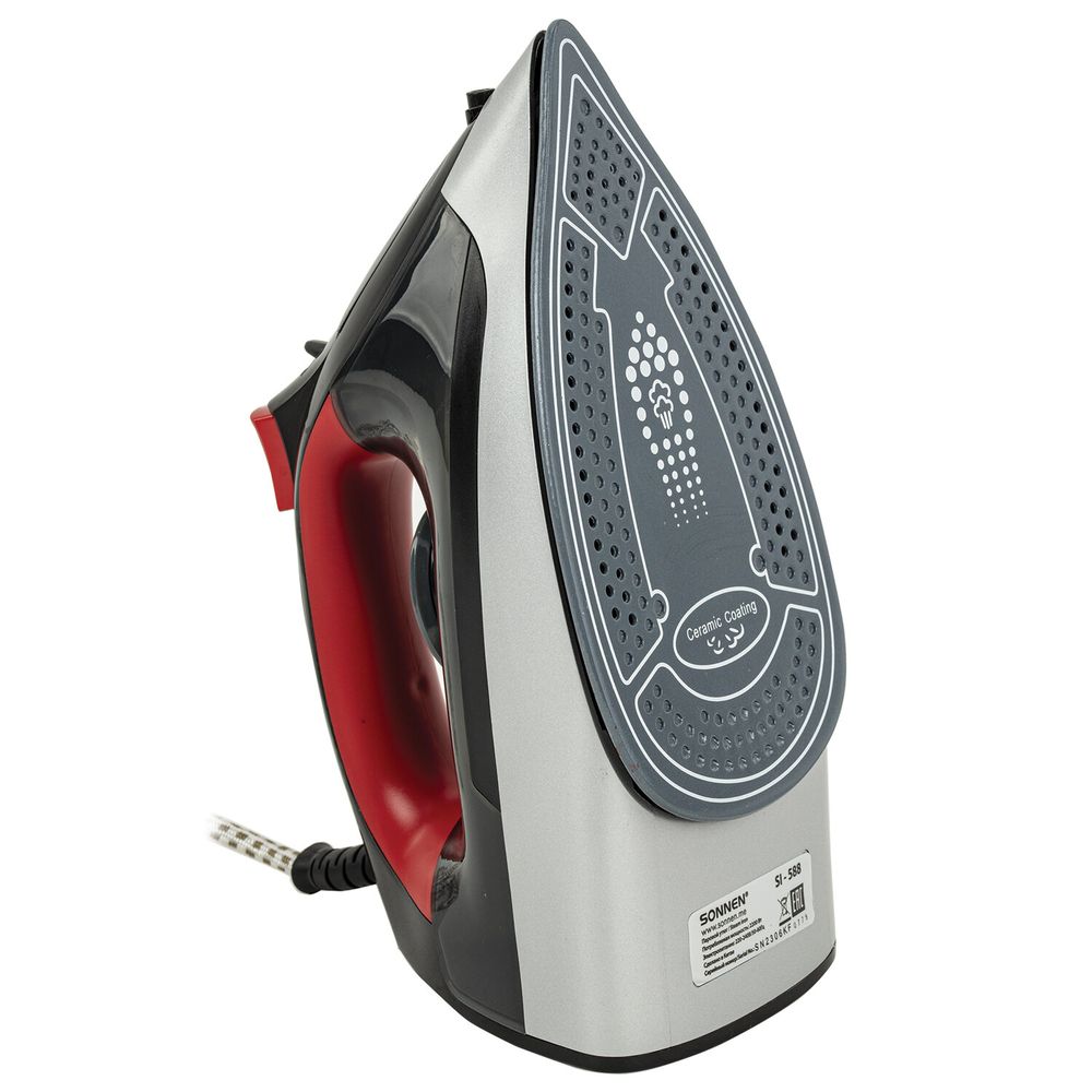 Утюг SONNEN SI-588, 2200 Вт, керамическое покрытие, паровой удар, черный/красный
