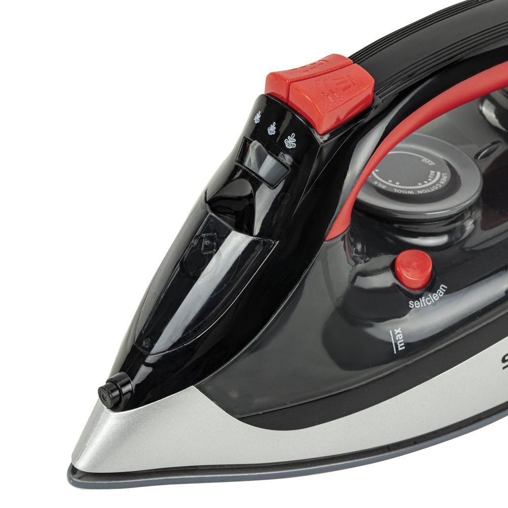 Утюг SONNEN SI-588, 2200 Вт, керамическое покрытие, паровой удар, черный/красный