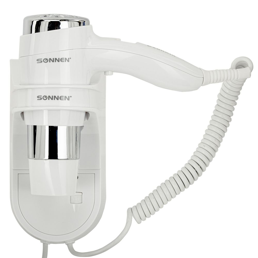 Фен для волос настенный SONNEN HD-2112 EXTRA POWER, 1600 Вт, 2 скорости, белый/хром