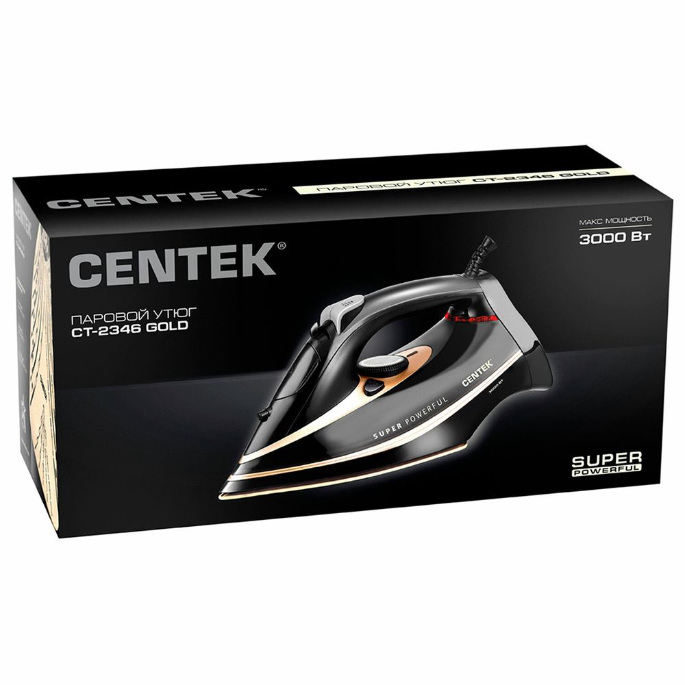 Утюг CENTEK CT-2346, 3200 Вт, керамическое покрытие, антикапля, антинакипь, черный/золотой