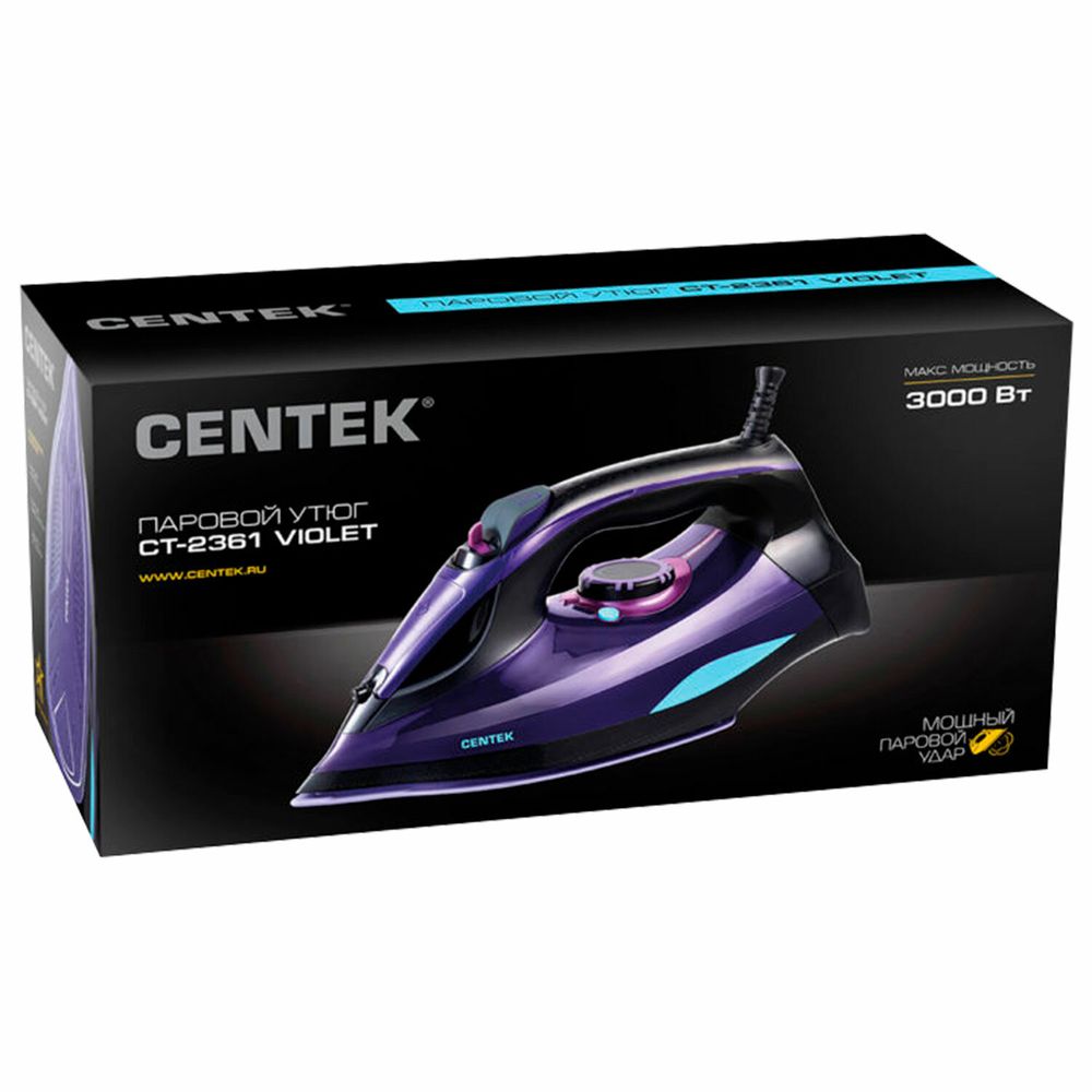 Утюг CENTEK CT-2361, 3000 Вт, керамическое покрытие, антикапля, антинакипь, фиолетовый