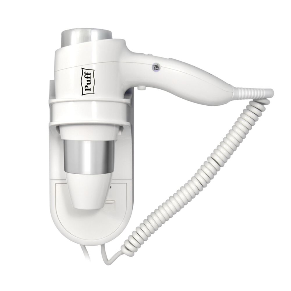 Фен для волос настенный PUFF-1600, 1600 Вт, пластик, 2 скорости, белый