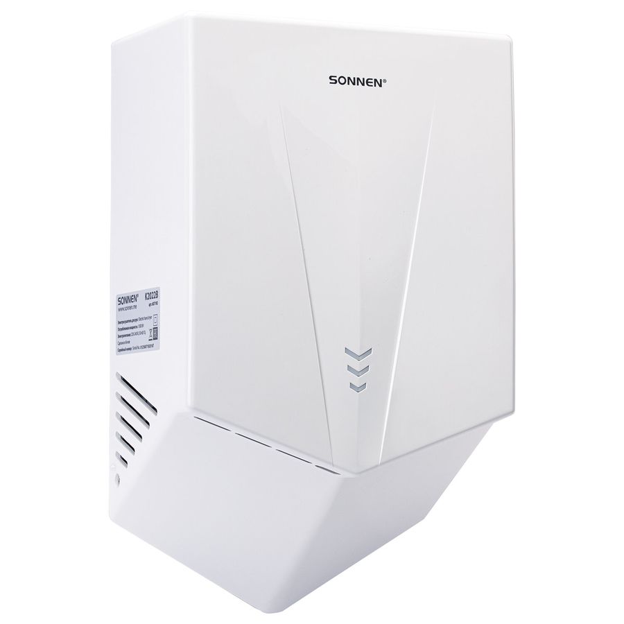 Сушилка для рук ВЫСОКОСКОРОСТНАЯ SONNEN K2022B, 1300 Вт, 150 м/с, IPX1, 72 дБ, белая, пластиковый корпус