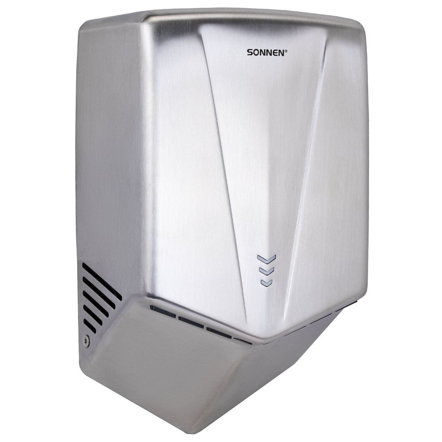 Сушилка для рук ВЫСОКОСКОРОСТНАЯ АНТИВАНДАЛЬНАЯ SONNEN K2022A, 1300 Вт, 150 м/с, IPX1, 72 дБ, нержавеющая сталь