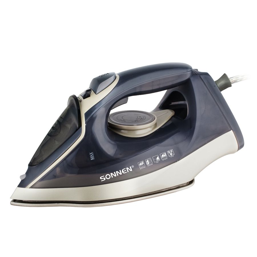 Утюг паровой SONNEN SI-6008, 2200 Вт, керамическое покрытие, антикапля, серебристый/золотой