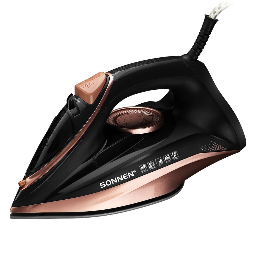 Утюг паровой SONNEN SI-6680, 2200 Вт, керамическое покрытие, антикапля, черный/розовый