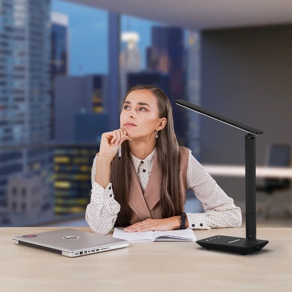 Настольный светильник светодиодный сетевой "ФОТОН" TL-11DRCH-B (11 W) черный (USB, Qi зарядка)