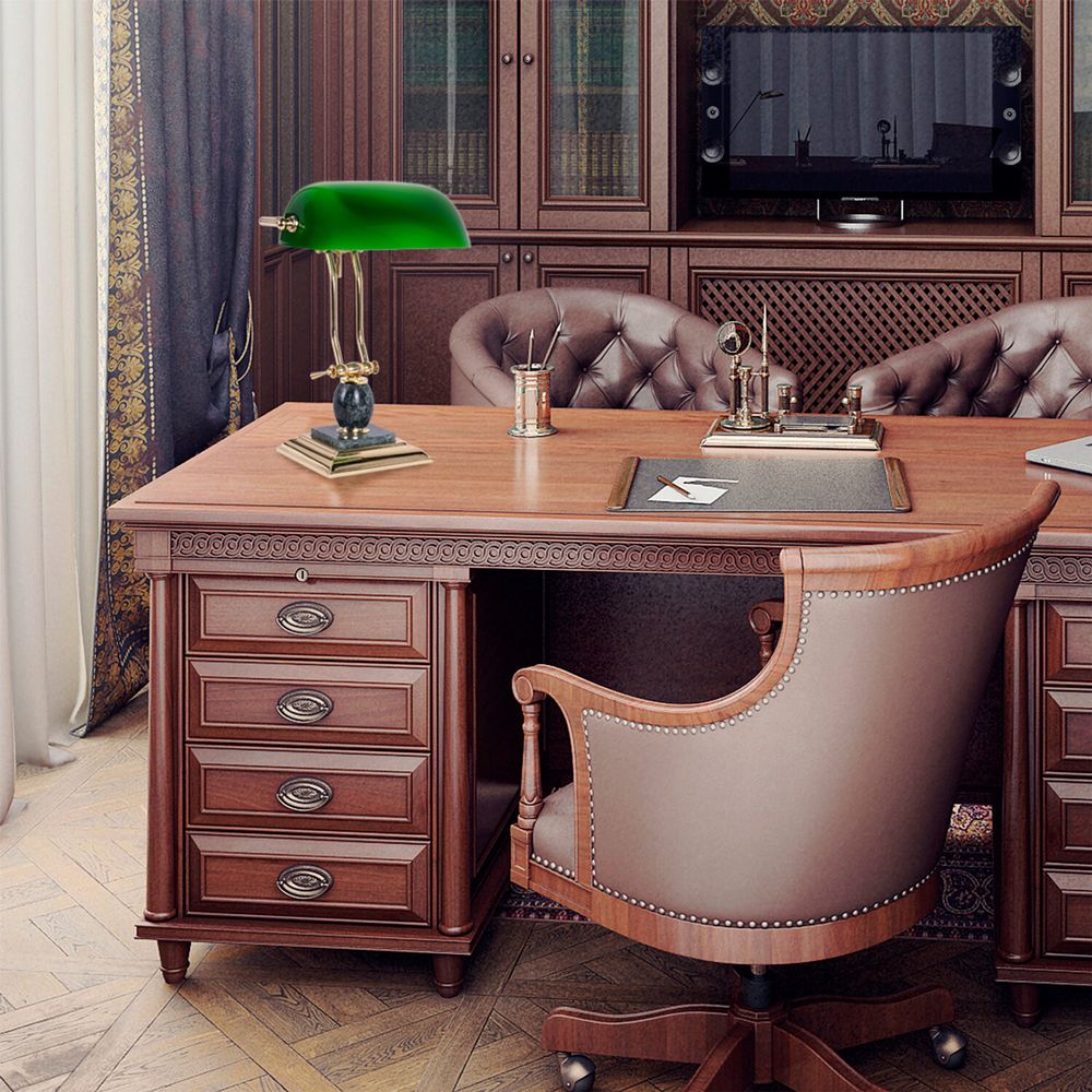 Светильник настольный из мрамора GALANT, основание - зеленый мрамор с золотистой отделкой